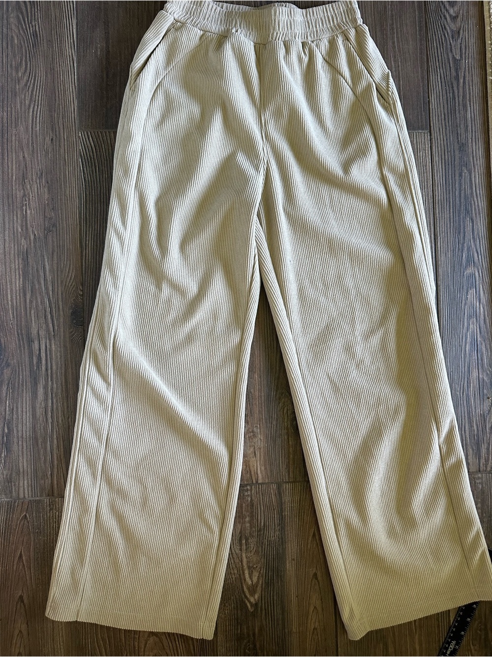 HALARA Wide-Leg Ribbed Corduroy Pants in Cream Beige - Picture 14 of 15